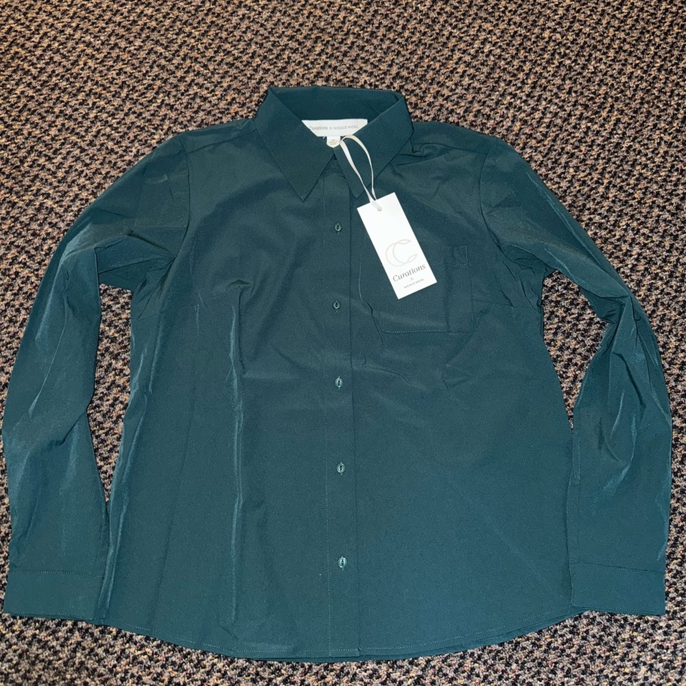 Green Button Down Shirt with Classic Collar